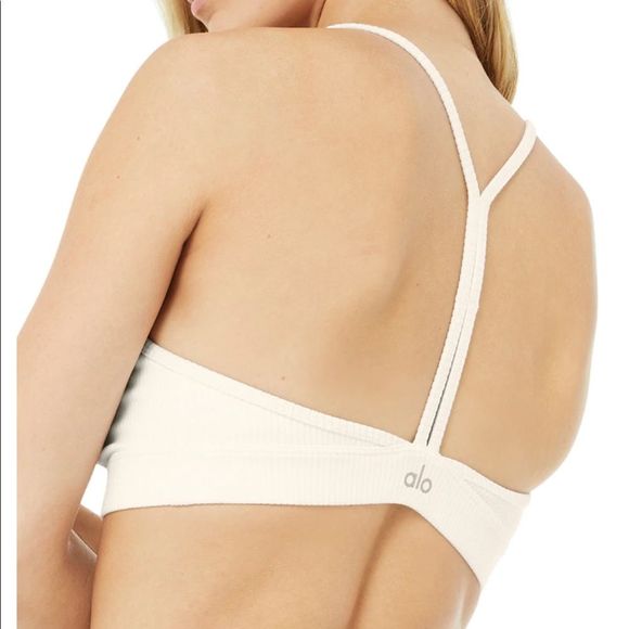 Alo XS Ribbed Blissful Bra in Ivory - Picture 4 of 7